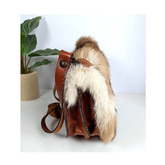 Vintage Patricia Nash Brown Leather & Rabbit Fur Saddle Bag Purse Crossbody - Picture 6 of 12